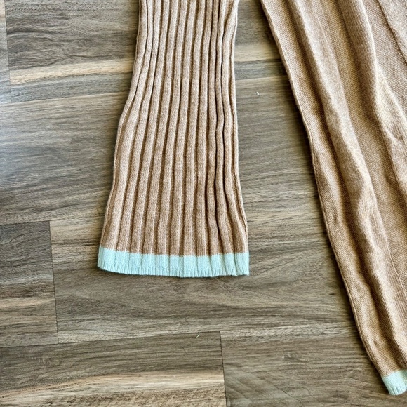 Anthropologie Arseneau Ribbed Sweater Dress Camel Teal Trim Size M - Picture 7 of 11